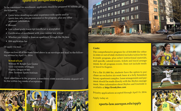 UO Summer Sports Law Brochure Spread